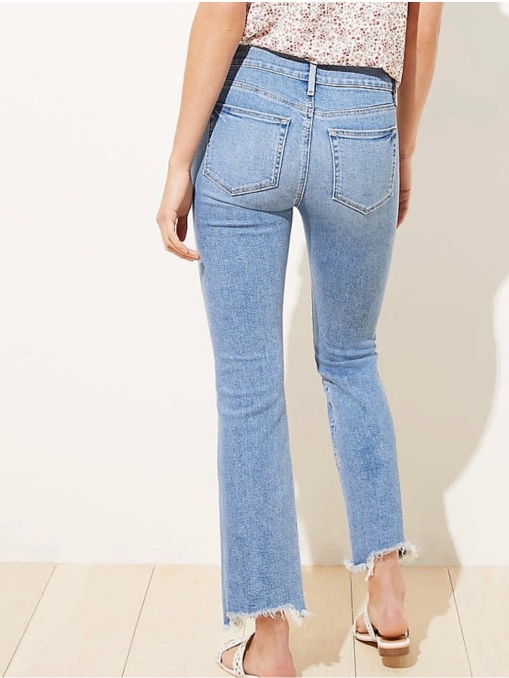 Ann Taylor LOFT Curvy Destructed High Waist Slim Pocket Flare Crop Jeans - Picture 2 of 12